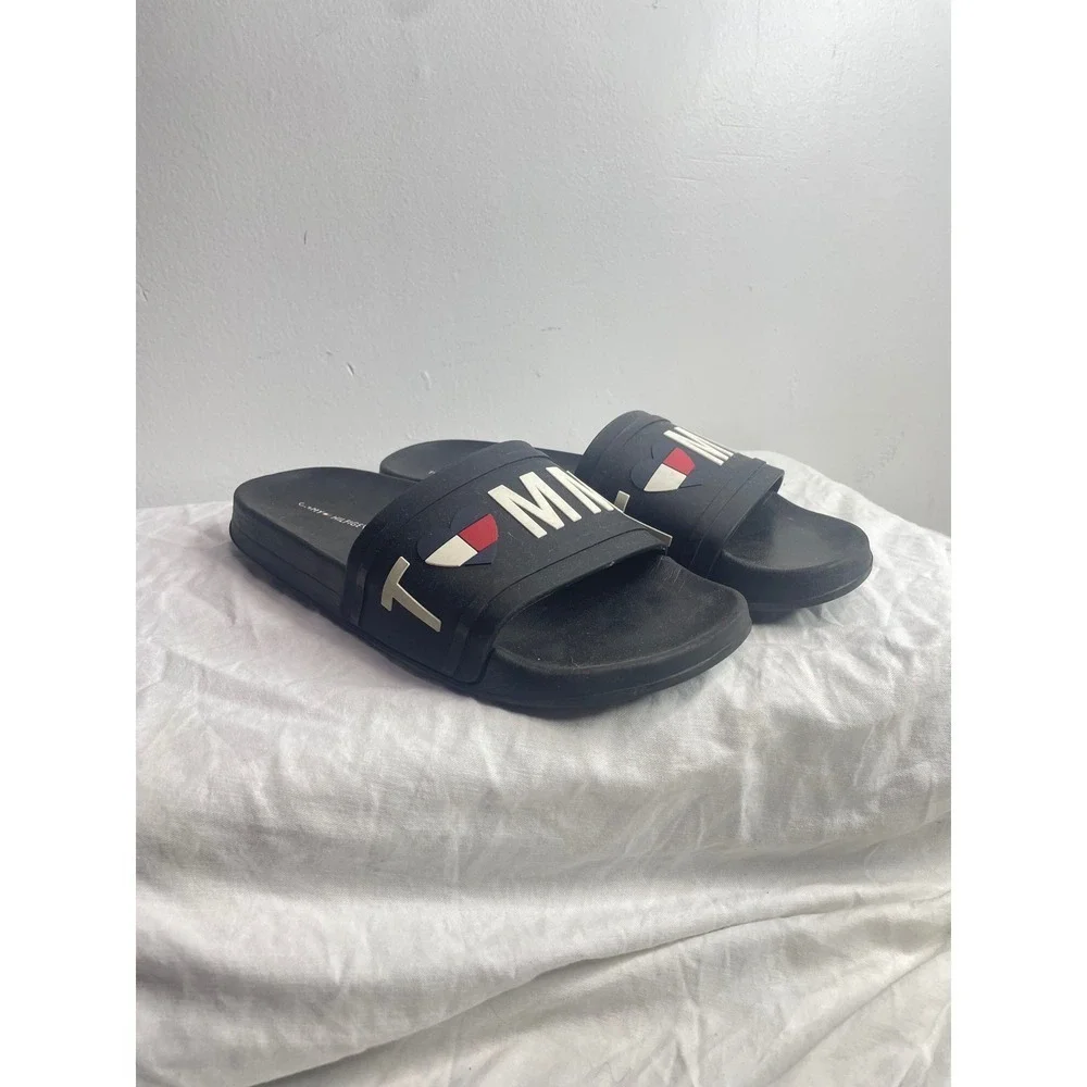 Tommy Hilfiger Men's Black Logo Slides Sandals Size 8